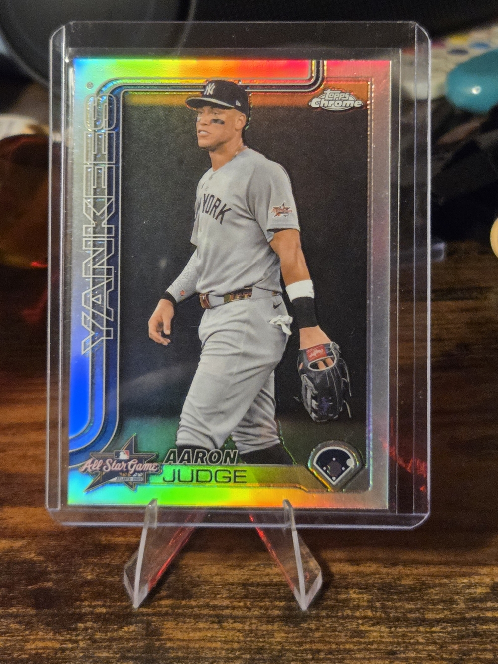 This image shows an Aaron Judge 2025 Topps Chrome Update All-Star Game card.